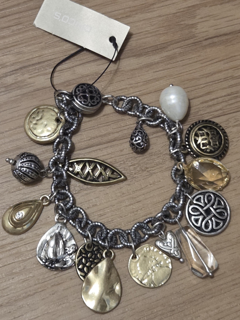 Chico's Two-Tone Charm Bracelet with Gold and Silver Accents